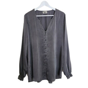 Show Me Your Mumu Satin Top Button Down Women Size M Long Sleeves Paxton TuiGray
